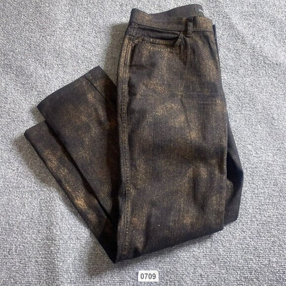 Lafayette 148 Pants Womens 10 Black Gold Shimmer Straight Leg Stretch Je… - Picture 1 of 11